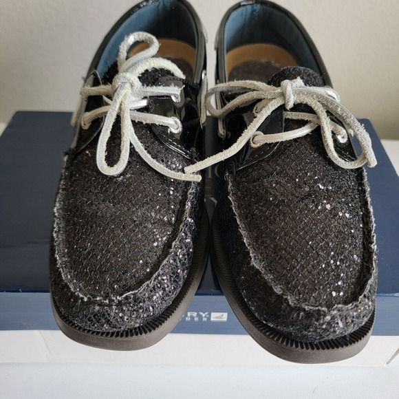 Sperry Shoes Womens 8.5 M Top Sider‎ Boat Slip On 9295999 Black Sequin - Picture 3 of 12